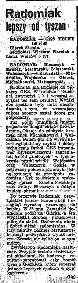 Historia spotkań z GKS Tychy